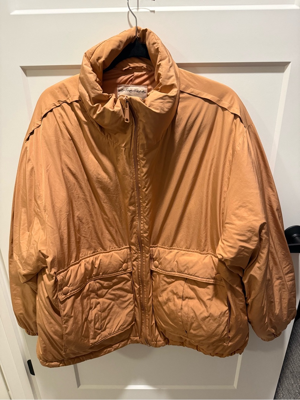 Free People We The Free Tan Padded Utility Jacket Oversized Funnel Neck M